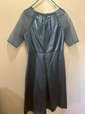 JS Collections Teal Midi Dress with Mesh Short Sleeves